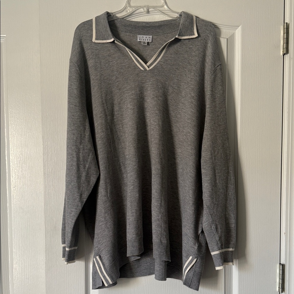 Joan Rivers Gray V-Neck Women’s Sweater Size 3X
